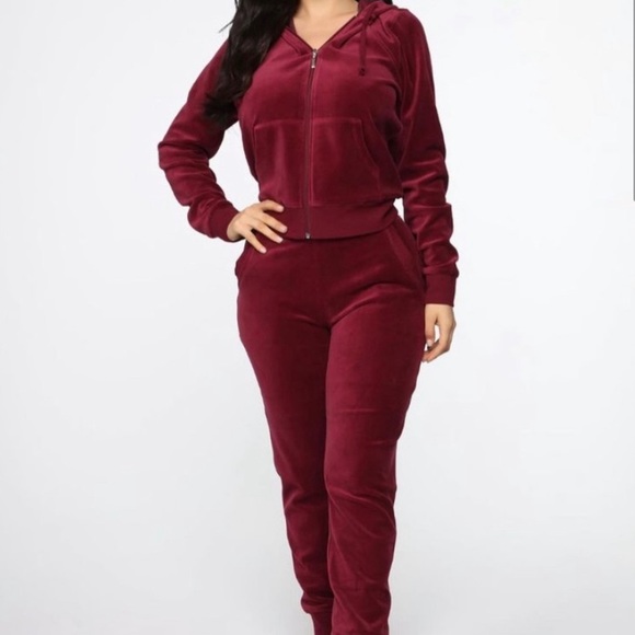 Fashion Nova Tops - Fashion Nova Burgundy Velour Set